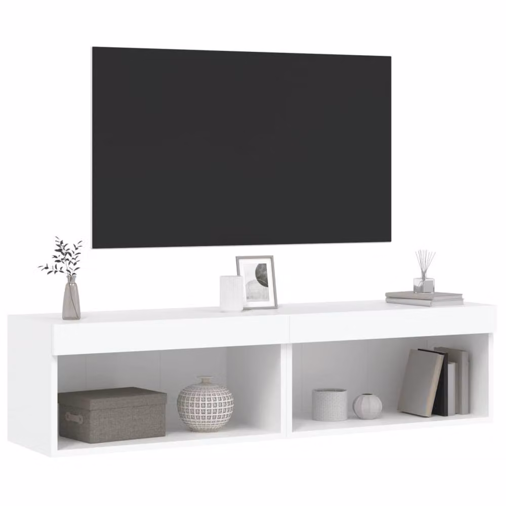 Berkfield Home Set of 2 Modern White TV Cabinets with LED Lights, W/D/H: 60 x 30 x 30 cm – 5