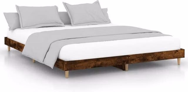 Berkfield Home Smoked Oak Bed Frame in Brown, W/D/H: 140 x 200 x 20 cm – 1