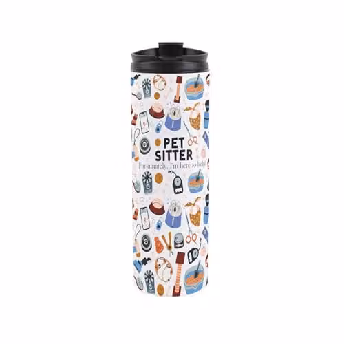 Purely Home Pet Sitter Travel Mug, Multicoloured and White Reusable Stainless Steel Flask