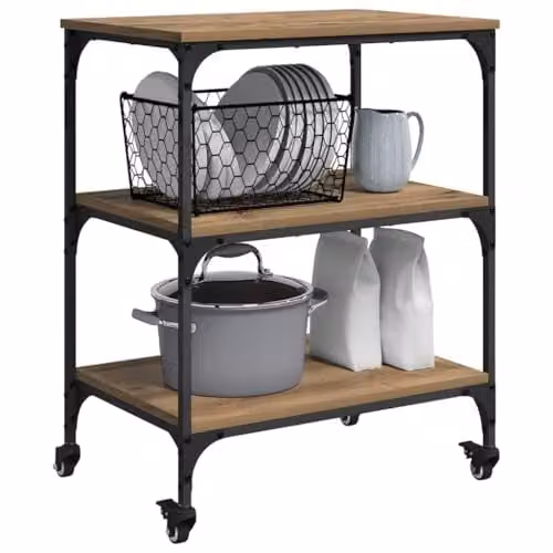 vidaXL Industrial Kitchen Trolley in Brown with Castors, W/D/H: 60 x 41 x 76 cm – 1