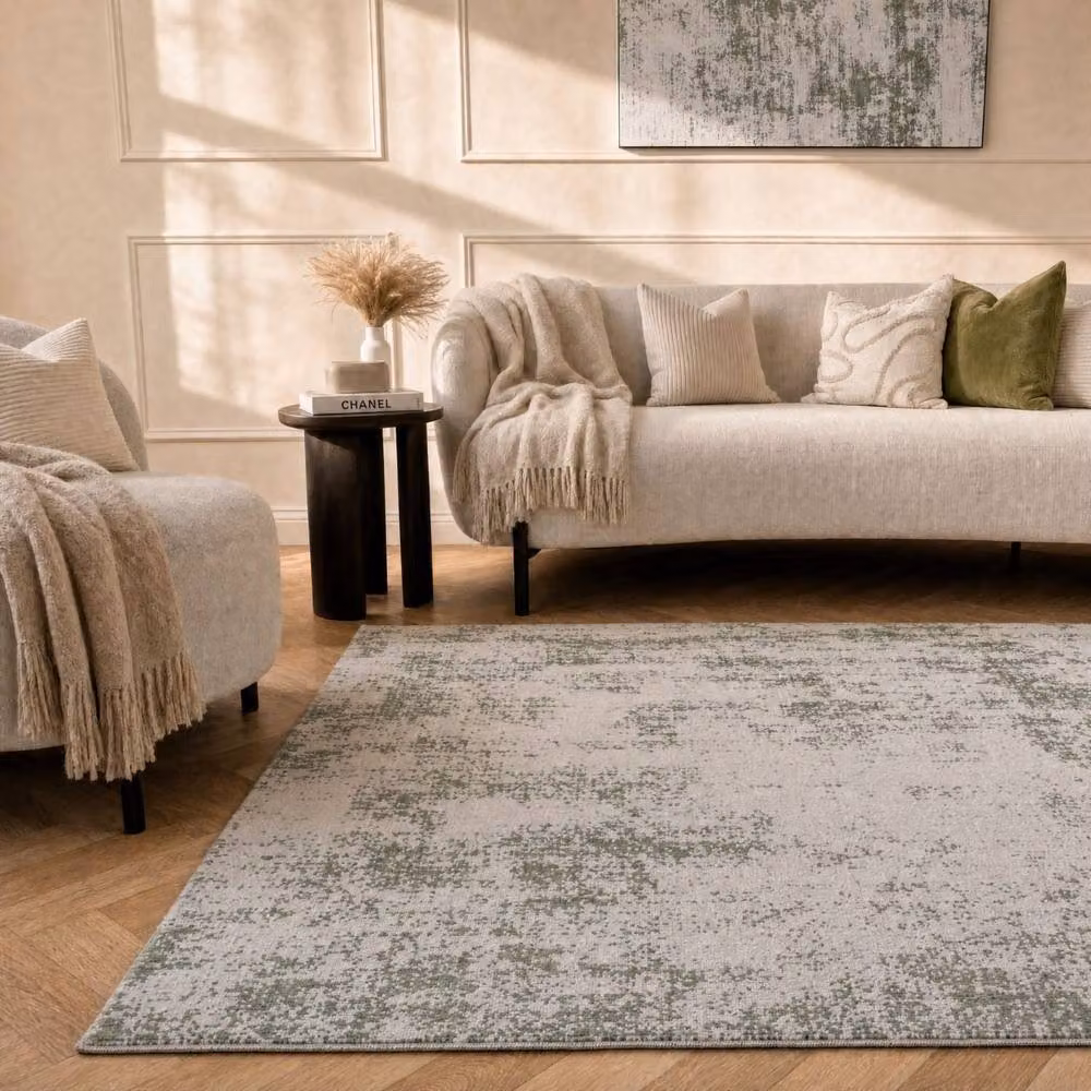 THE RUGS Elaris Stain Resistant Abstract Distressed Modern Area Rug, Green, W: 80 cm, L: 150 cm – 4