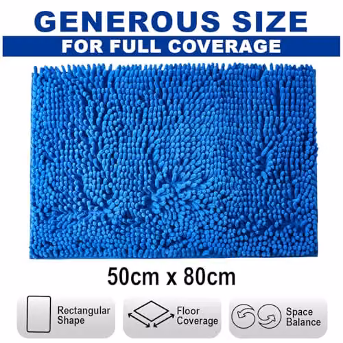 GAVENO CAVAILIA Blue Chenille Microfibre Faux Fur Bath Mat, W/D: 50 x 80 cm – 7