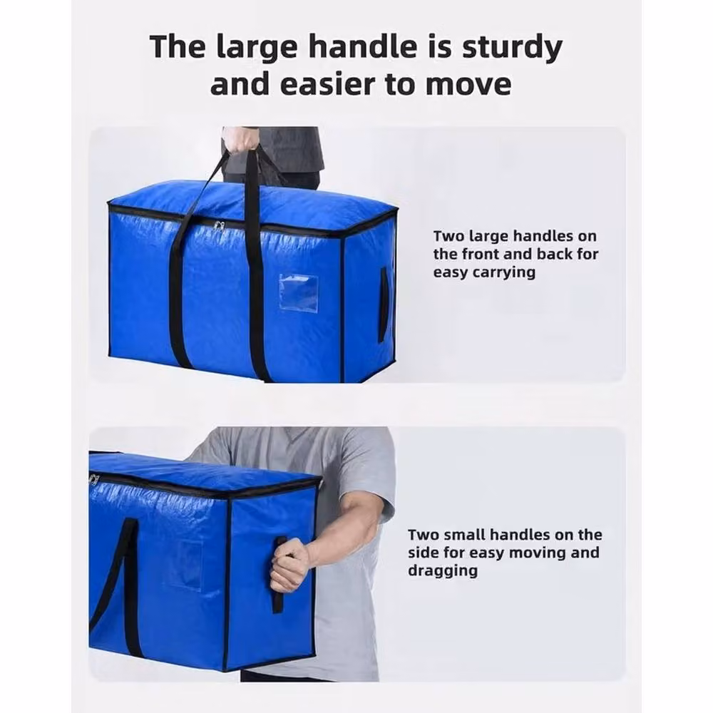 FLAVORA 3 Pack of 90L Zipped Collapsible Fabric Storage Bags in Blue – 3