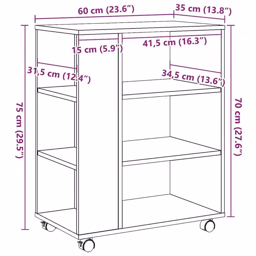 Kelvenix Rolling Cabinet in Light Oak with Castors and Lock, W/D/H: 60 x 35 x 75 cm – 2