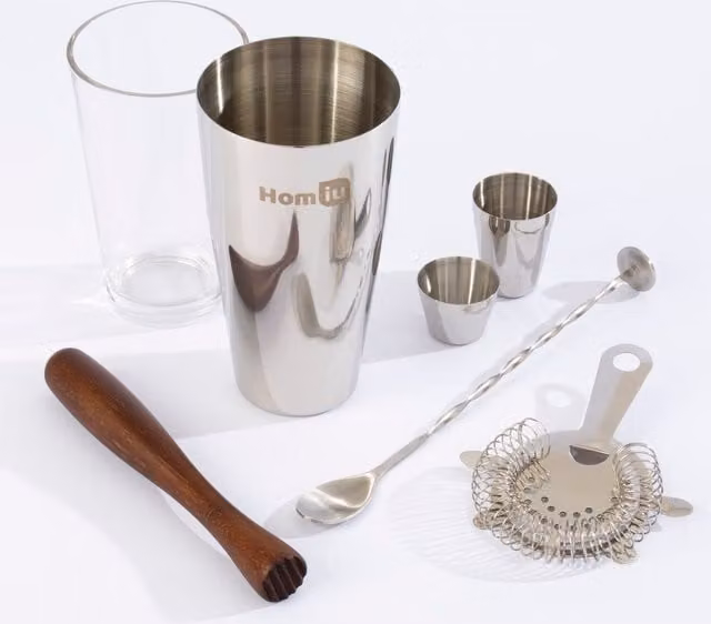 Homiu Deluxe Stainless Steel Cocktail Bar Gift Set in Silver and White