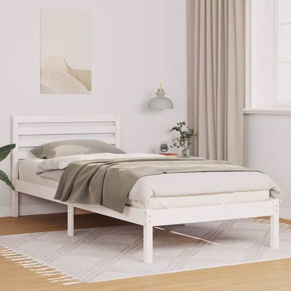 Berkfield Home Solid Pine Wood Bed Frame with Headboard in White, W: 80 cm, L: 220 cm – 2