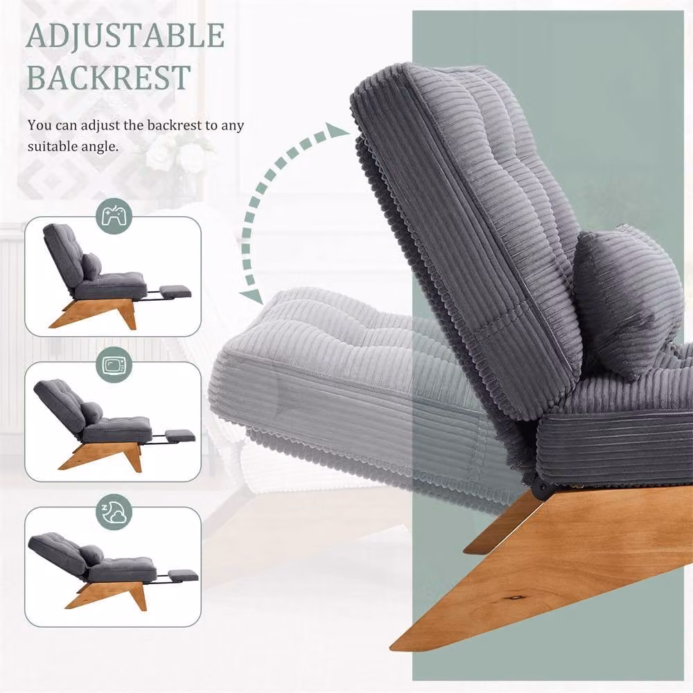 Direct Wicker Modern Adjustable Reclining Tub Chair with Ottoman and Dark Grey Striped Fabric Upholstery – 3