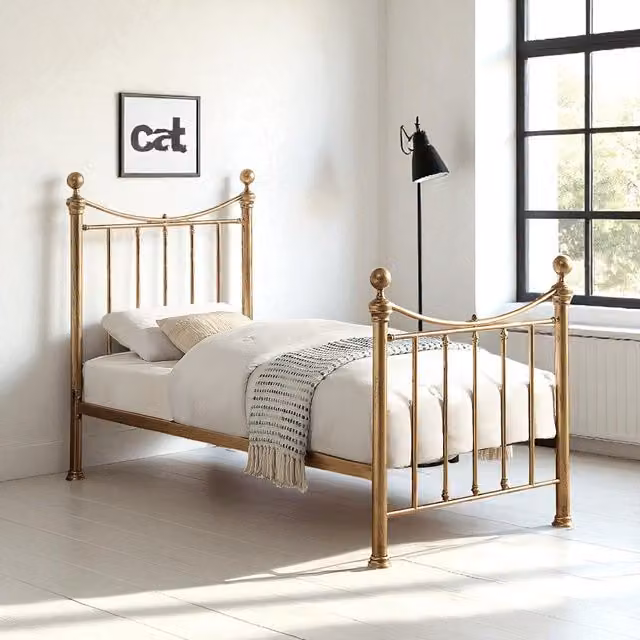 OAT Home Hampstead Traditional Style Metal Bed Frame in Gold and Bronze, W/D/H: 90 x 190 cm