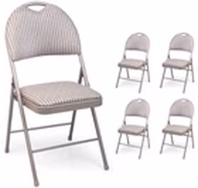 EONLION Set of 4 Beige Metal Folding Chairs with High Back and Padded Fabric Seats – 1