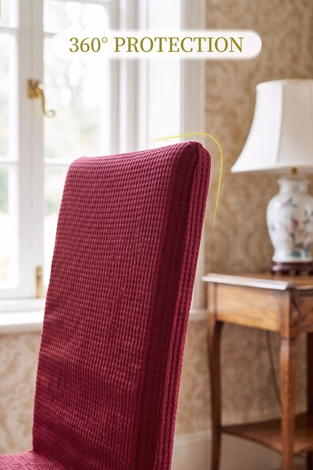 Living and Home Set of 2 Stretch Dining Chair Covers with Ruffled Skirt and Fabric Ties in Red – 4