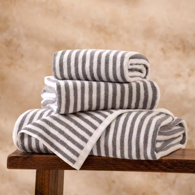 Yard Hebden Striped Fluffy Cotton Towel in Grey and White