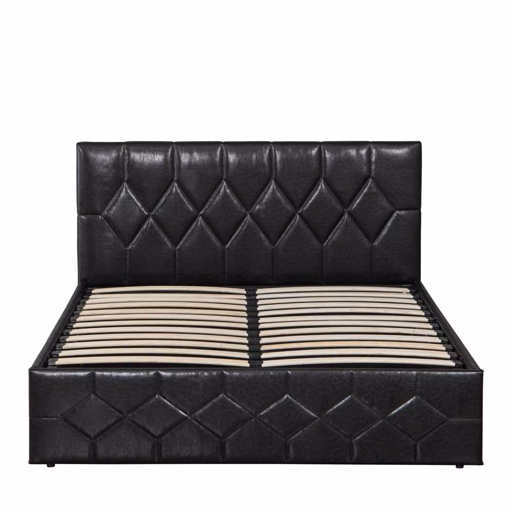 Modernique Black Faux Leather Ottoman Storage Bed with USB Charging Ports, W/D/H: 140 x 200 x 90.5 cm – 3