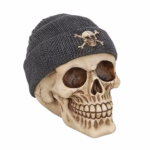Something Different Wholesale Gothic Resin Skull Ornament with Beanie in Black