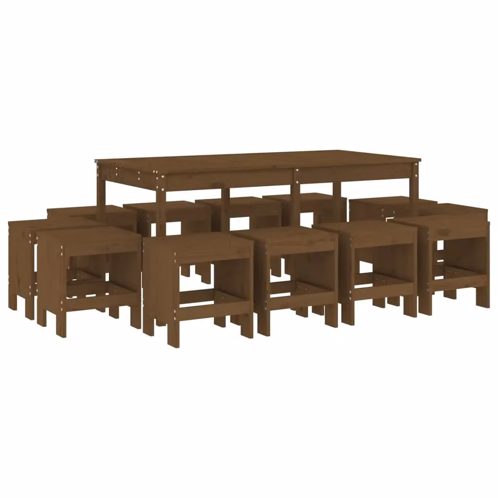 Berkfield Home 13 Piece Garden Dining Set in Honey Brown Solid Pine Wood – 2