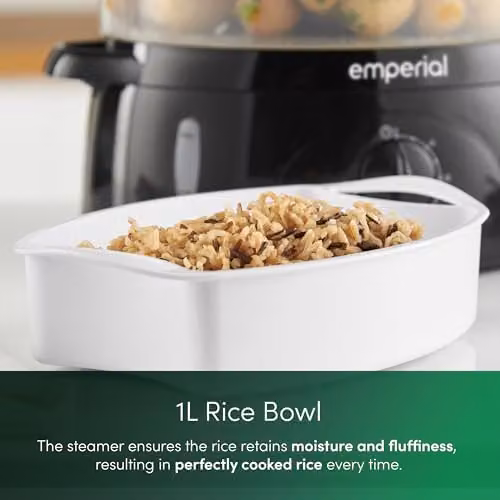 Emperial 3 Tier Electric Food Steamer, 9L Black Vegetable Steamer with 3 BPA Free Removable Baskets and Rice Bowl, 800W – 4