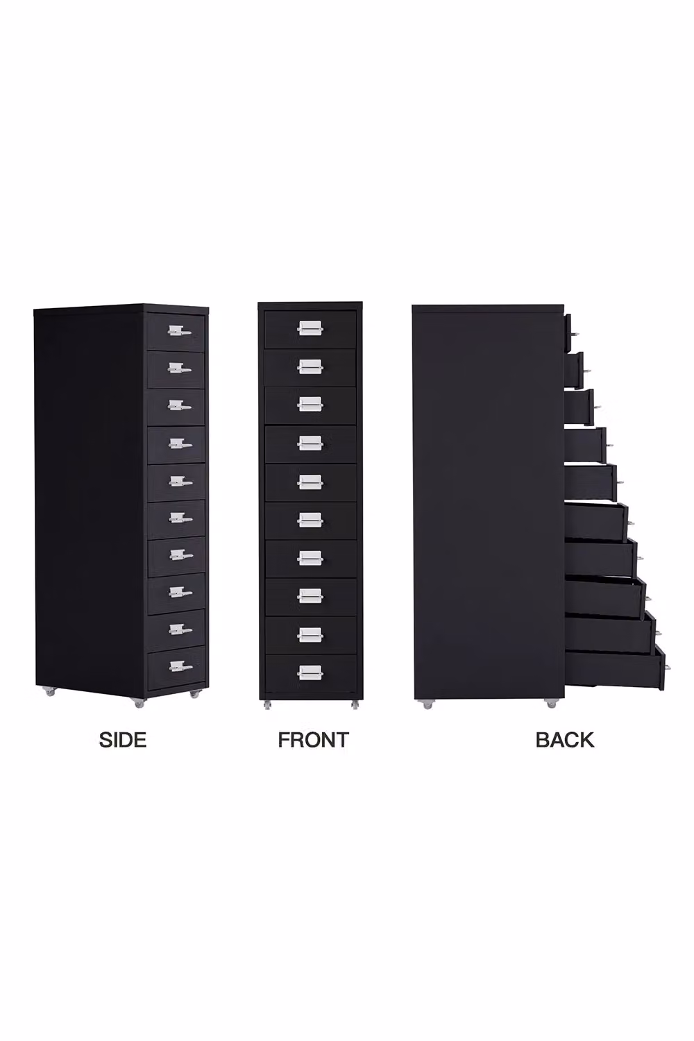 Living and Home 10 Drawer Metal Mobile Filing Cabinet in Black – 3