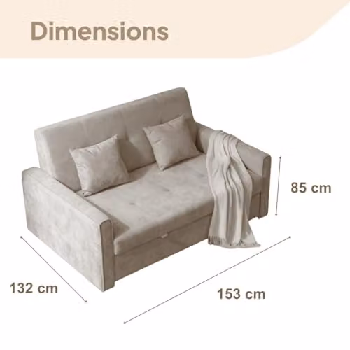 Home Source Charleston 2 Seater Click Clack Convertible Sofabed in Beige Velvet – 2