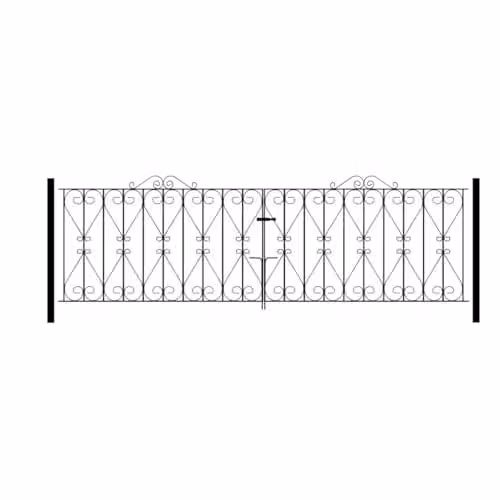 Burbage Iron Craft Regent Scroll Double Driveway Swing Gate in Black Galvanised Steel, W: 304.8 cm, H: 91.4 cm
