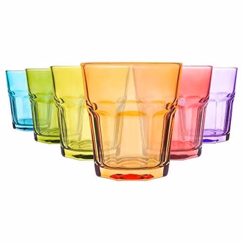 Rink Drink Multicolour Stackable Glass Tumbler Cups, 305ml, Set of 6 – 1