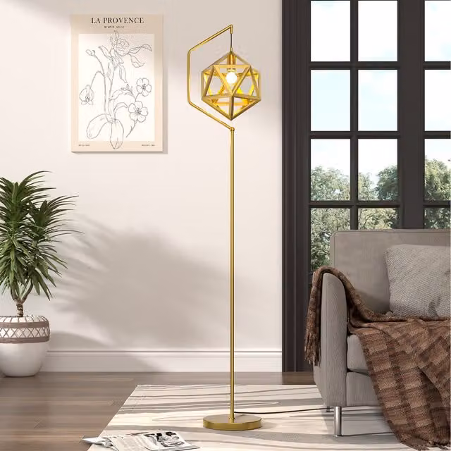 Lifeideas Modern Metal Floor Lamp with Hollow Lampshade in Copper