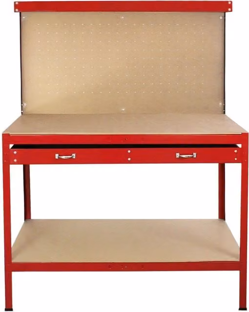 Monstershop Workbench with Pegboard and Drawer in Red, W: 120 cm, D: 60 cm, H: 200 cm – 1