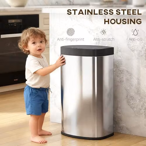 HOMCOM 55L Automatic Sensor Kitchen Bin in Silver, W/D/H: 38.0 x 28.5 x 69.0 cm – 5