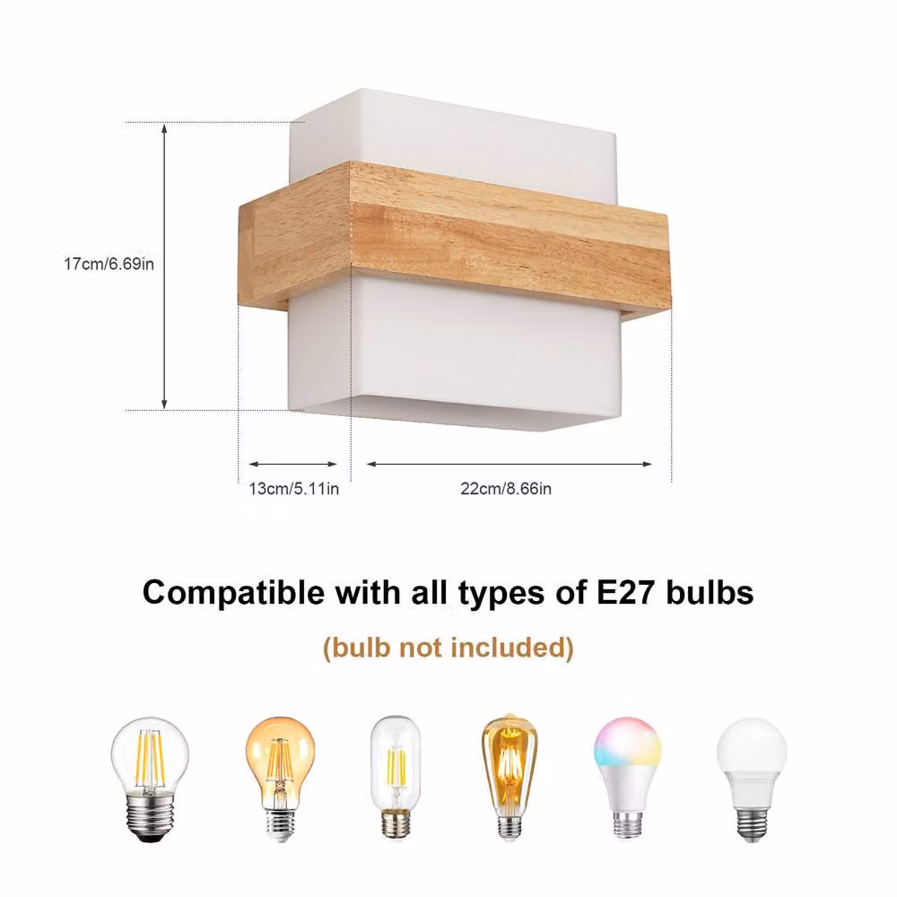 COMELY Modern Square Wooden and Glass Indoor Wall Light with E27 Socket in White and Brown – 3