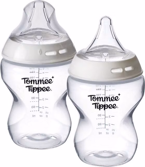 Tommee Tippee Natural Start Wide Neck Baby Bottle, 260ml, Transparent, BPA Free with Anti-Colic Valve