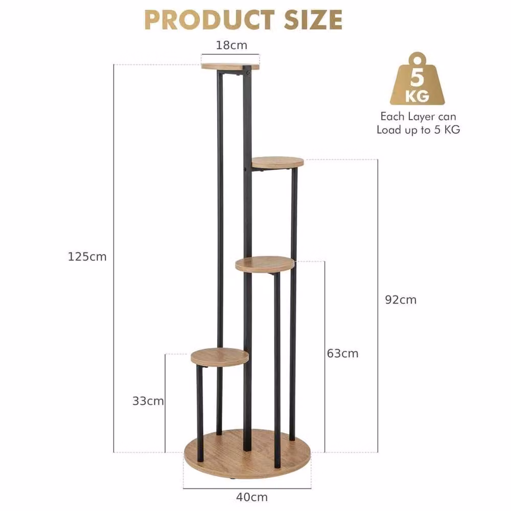 KORVIXA Tall Corner Metal Plant Stand in Brown, H 125 x W 40 x D 40 cm – 2