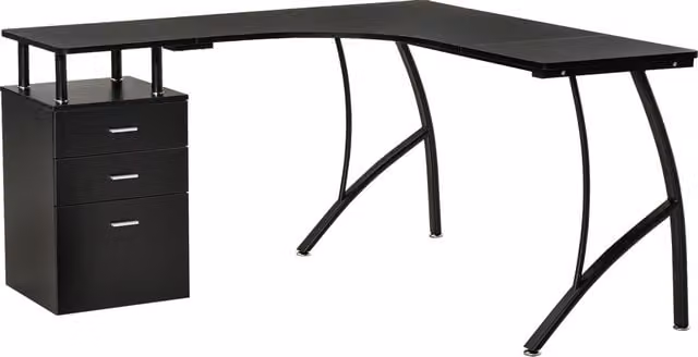 HOMCOM L-Shaped Industrial Style Corner Computer Desk with Storage Drawer in Black