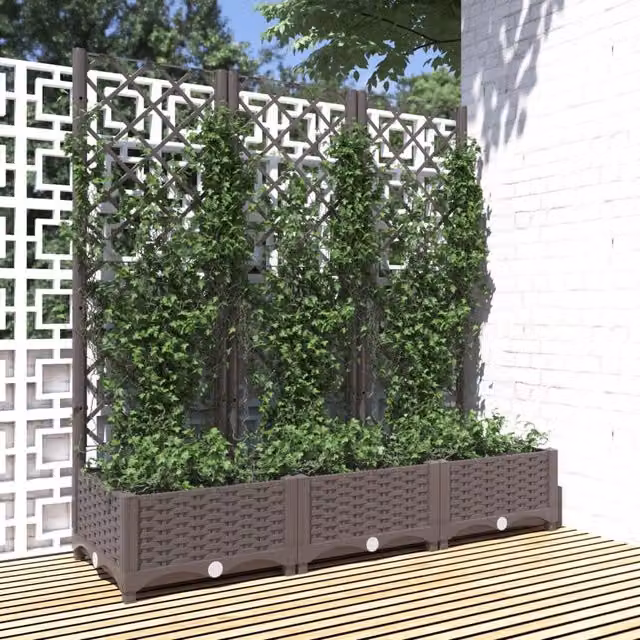 Berkfield Home Garden Planter with Trellis in Brown, W/D/H: 120 x 40 x 121.5 cm