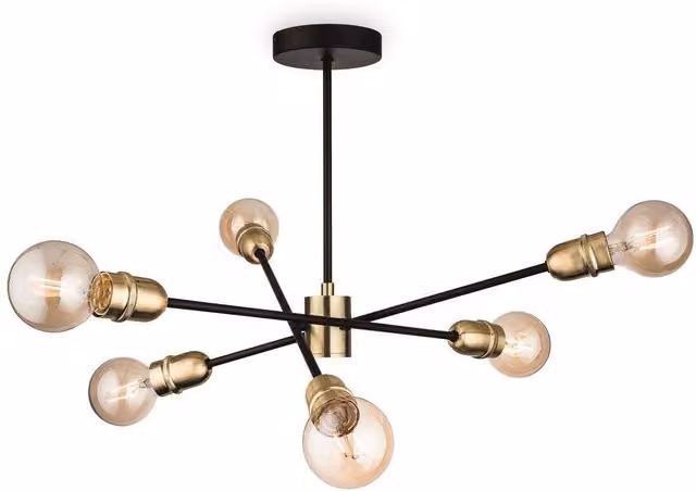 Firstlight Trident 6 Light Multi Arm Semi Flush Ceiling Light in Black and Brushed Brass with E27 Sockets