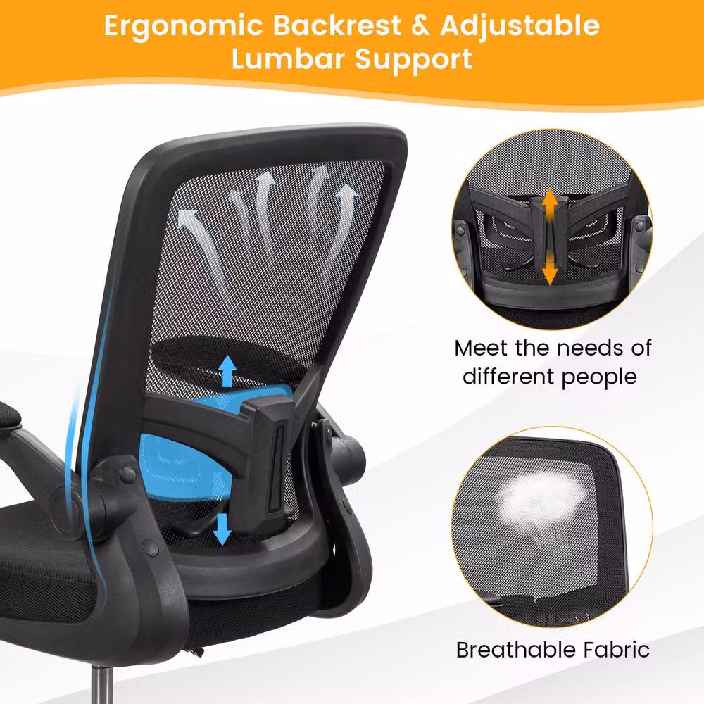 Costway 2-Piece Set of Height Adjustable Mesh Drafting Chairs with Lumbar Support and Foot Ring in Black – 5