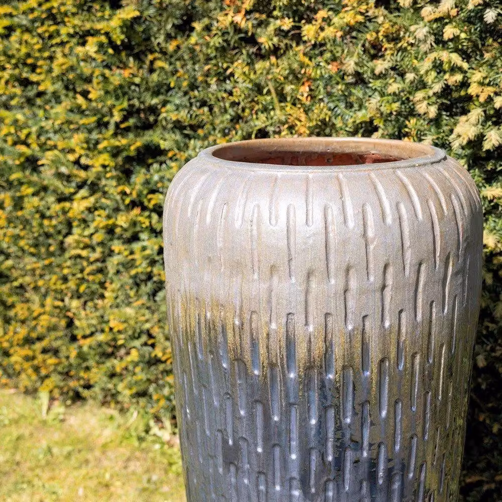 Primrose Two-Tone Textured Terracotta Round Planter in Bronze and Yellow, Height: 103 cm – 2