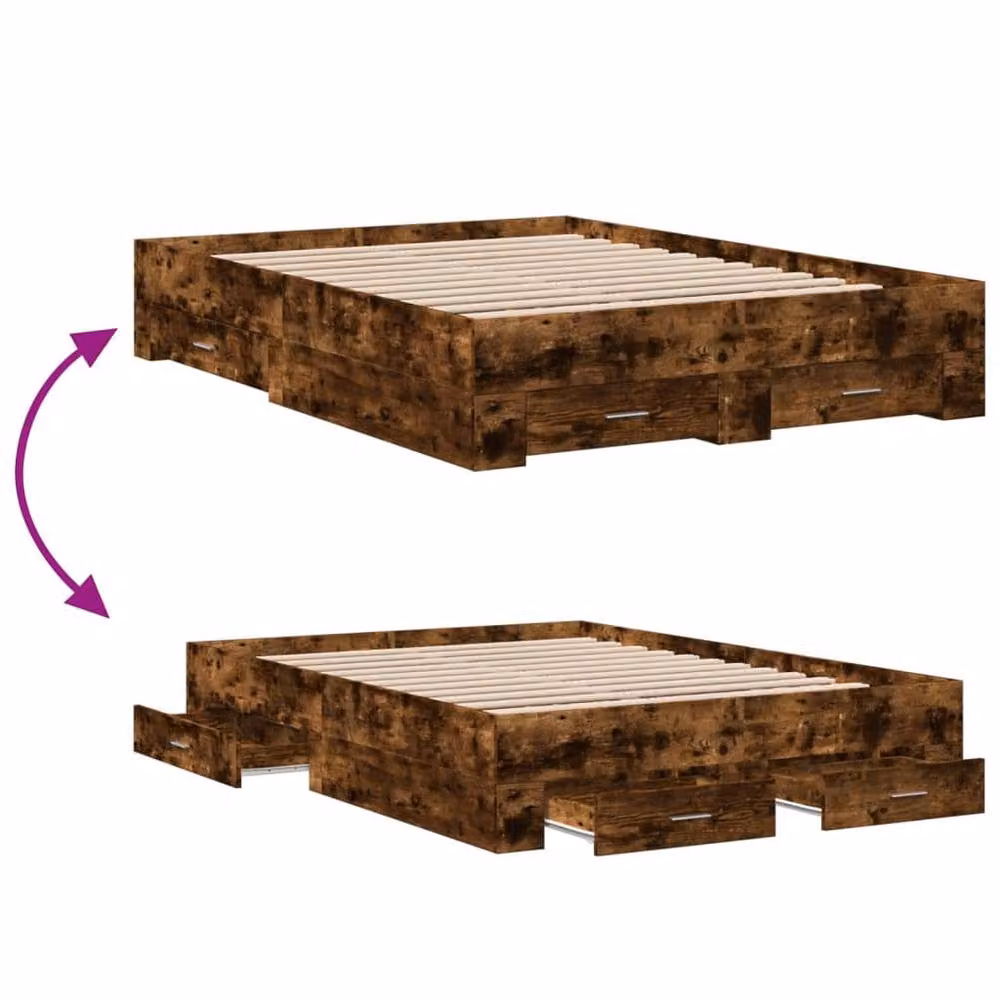 Berkfield Home Modern Bed Frame with Drawers in Smoked Oak Brown, W/D/H: 140 x 190 x 32 cm – 4