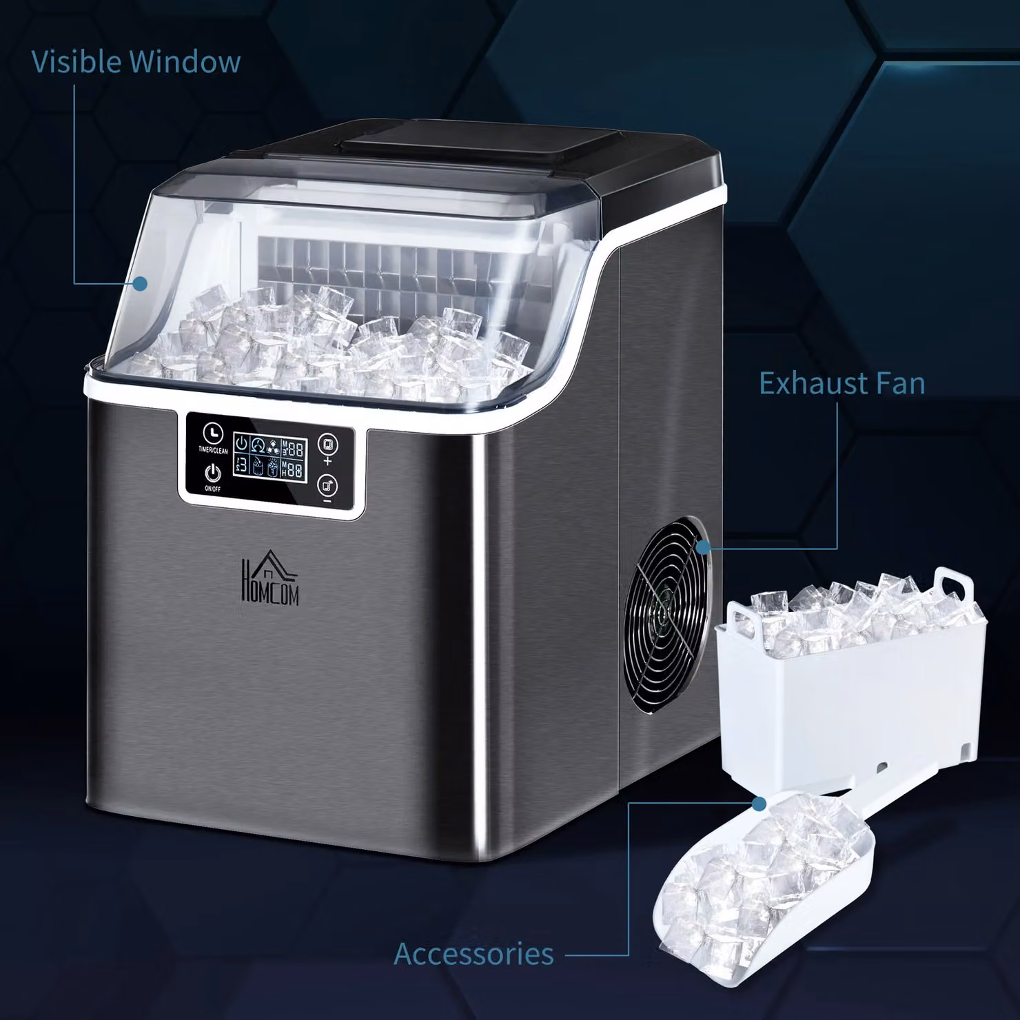 HOMCOM Countertop Ice Maker Machine with Adjustable Cube Size and Ice Scoop in Black – 4