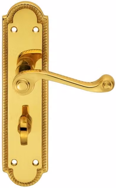 Loops Pair Reeded Scroll Lever Bathroom Handles with Shaped Backplate, Polished Brass, W: 20.5 cm, H: 4.9 cm