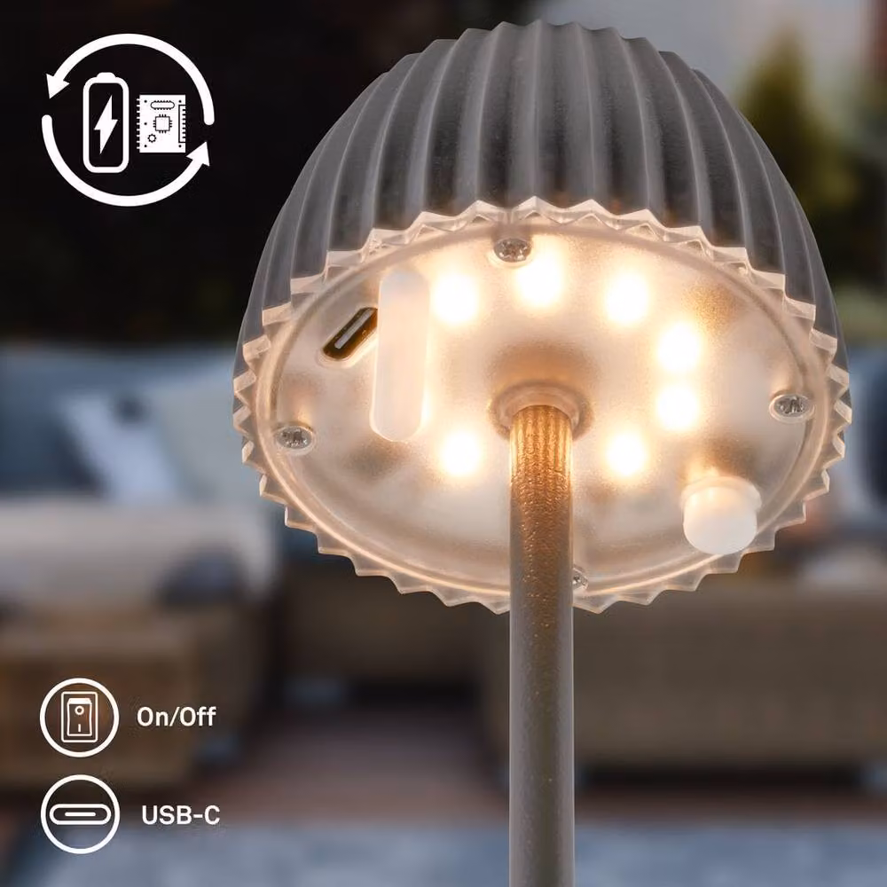 Briloner Set of 2 Rechargeable LED Garden Spike Lights in Anthracite Grey, Dimmable and Height Adjustable, Warm White – 4