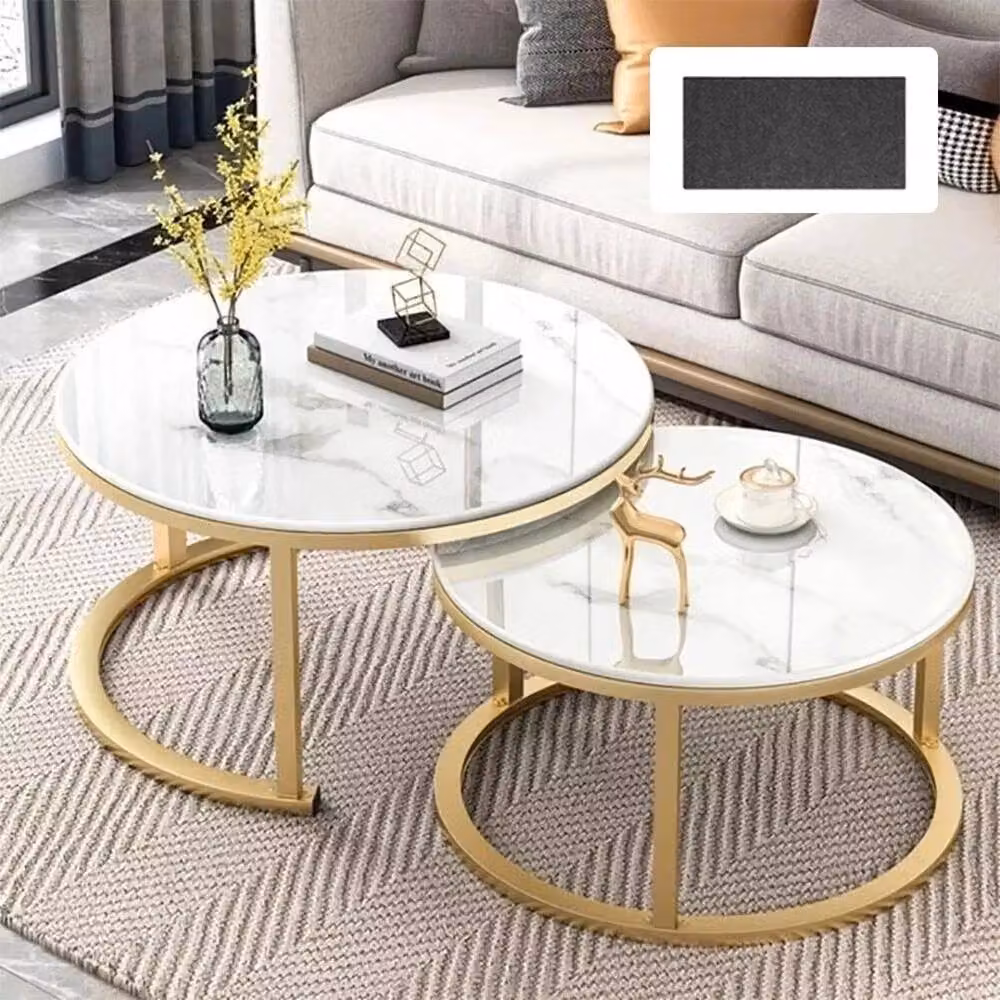 KORVIXA Nesting Coffee Table Set in White and Gold – 2