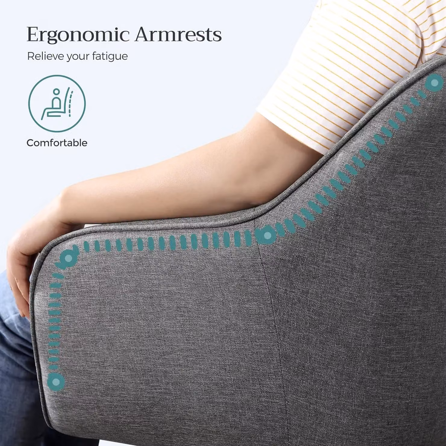SONGMICS Grey Fabric Swivel Task Chair with Armrests and Adjustable Height for Home Office or Living Room – 3