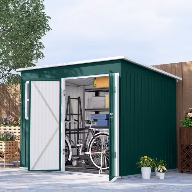 Outsunny Metal Pent Garden Shed with Foundation Kit and Window, Green