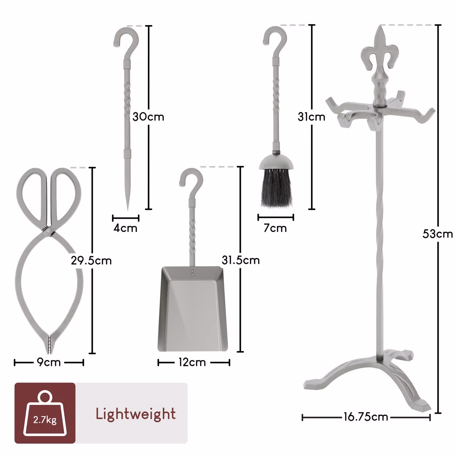 Home Discount Fire Vida 5 Piece Fleur De Lys Fireplace Tool Set in Dark Grey – 2