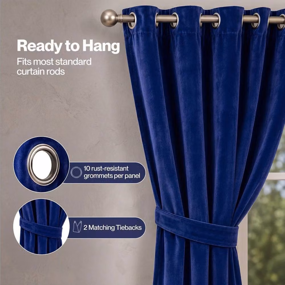 KORVIXA Blue Velvet Thermal Blackout Curtains with Eyelets, W: 167.6 cm, H: 228.6 cm – 4