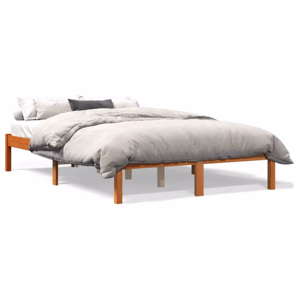 Berkfield Home Beautiful Solid Wood Bed Frame in Waxed Brown, W/D/H: 140 x 200 x 31 cm – 2
