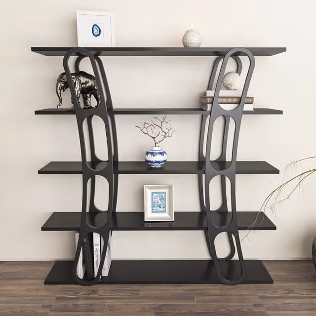 Adar 5-Tier Modern Freestanding Bookshelf in Black