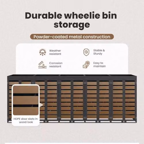 vidaXL Wheelie Bin Storage for 5 Bins in Anthracite Steel – 4