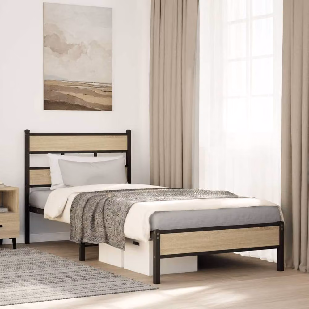 Berkfield Home Sonoma Oak Single Bed Frame in Brown, W/D/H: 90 x 190 cm – 2