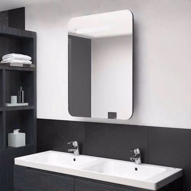 Berkfield Home LED Bathroom Mirror Cabinet in Grey, W/D/H: 60 x 11 x 80 cm
