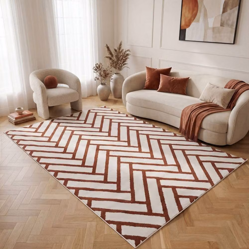 THE RUGS Loft Herringbone Soft Pile Area Rug in Terracotta, W: 200 cm, D: 290 cm – 3