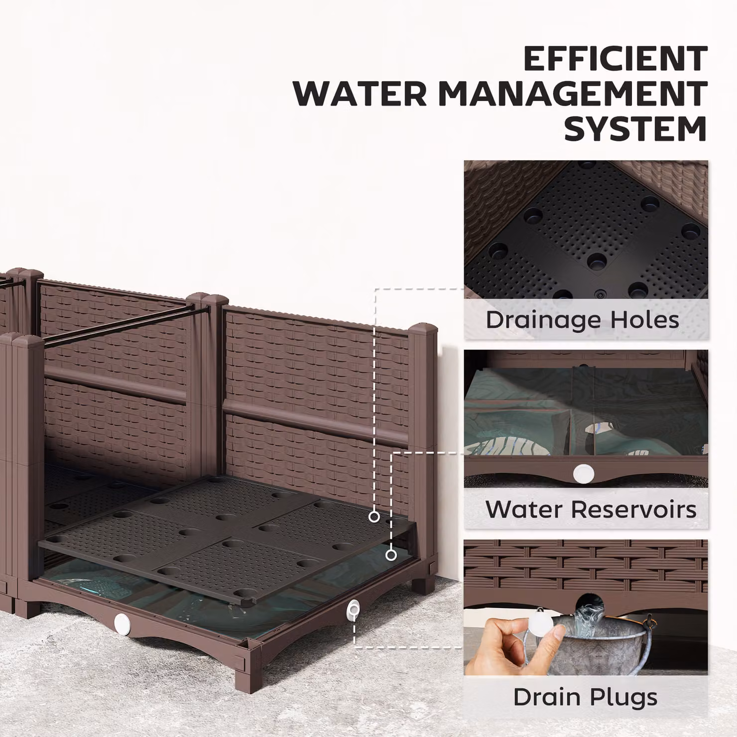 Outsunny Brown Plastic Self-Watering Raised Garden Bed with Legs and Drainage Holes, W/D/H: 40 x 40 x 37 cm – 6